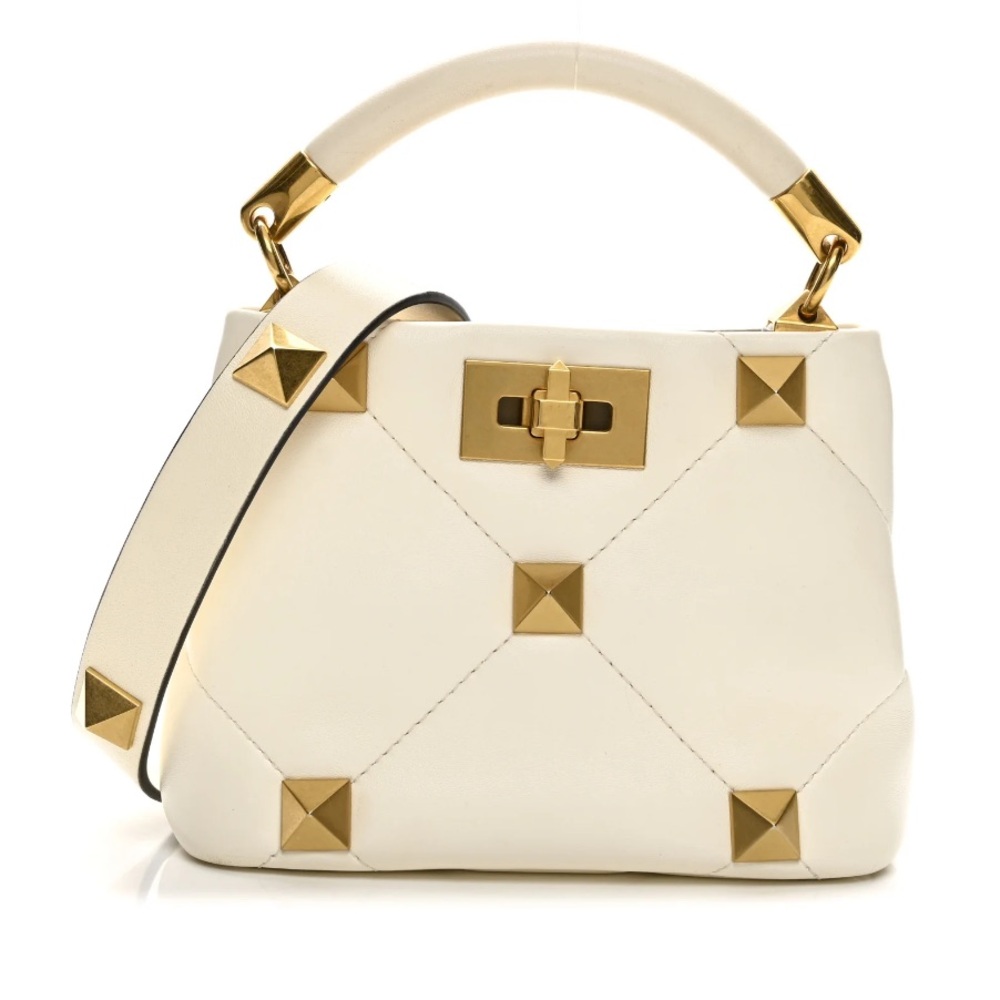 VALENTINO GARAVANI Nappa Mini Roman Stud The Handle Bag Ivory